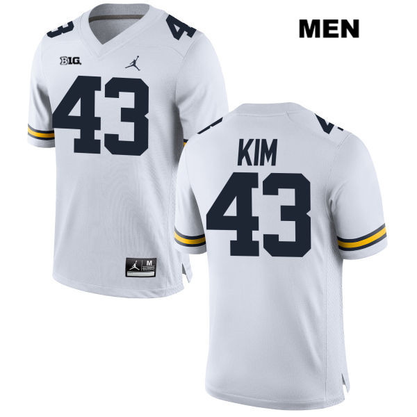 Men's NCAA Michigan Wolverines Eric Kim #43 White Jordan Brand Authentic Stitched Football College Jersey MT25N42GN